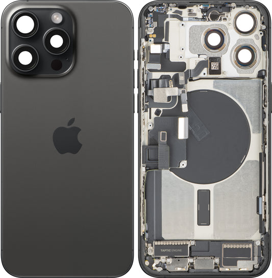 Batterilock Apple iPhone 15 Pro Max, med mittchassi, fullständiga delar, svart (Black Titanium), premium swap