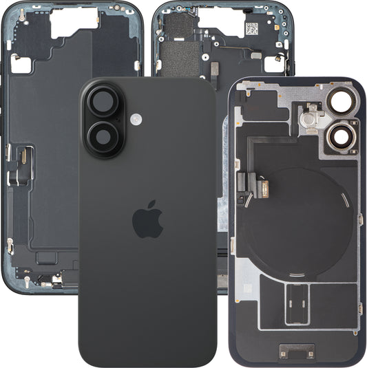 Batterilucka Apple iPhone 16, Med Mellanhus, Fullständiga Delar, Svart, Swap