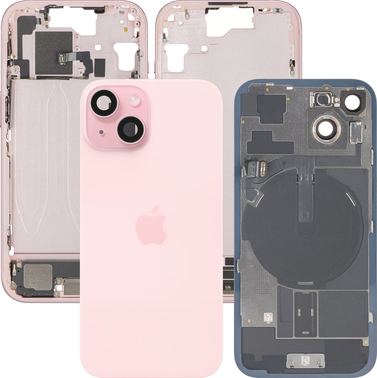 Batterilock Apple iPhone 15, med mittdel, fulla delar, rosa, premium swap
