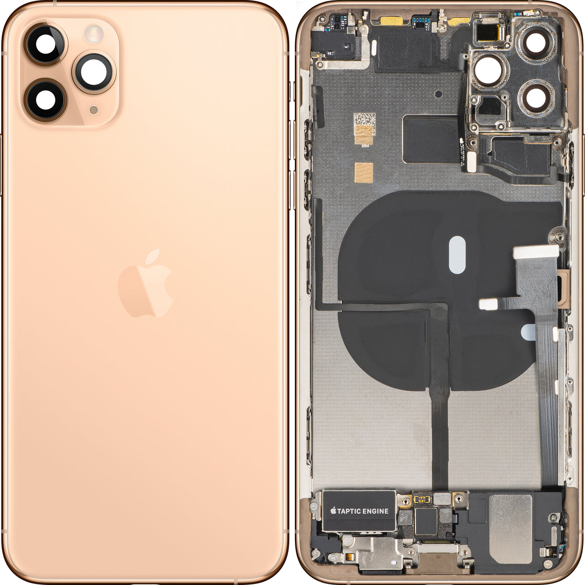 Batterilock Apple iPhone 11 Pro Max, med mittchassi, fullständiga delar, guld (matte gold), premium swap