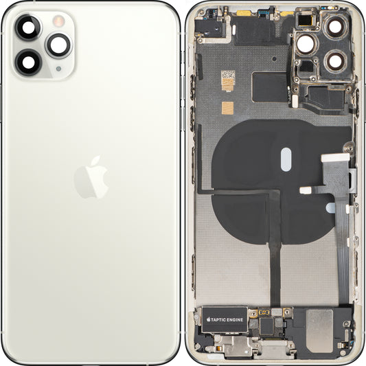 Batterilock Apple iPhone 11 Pro Max, med mittchassi, fullständiga delar, silver (mattsilver), premium swap