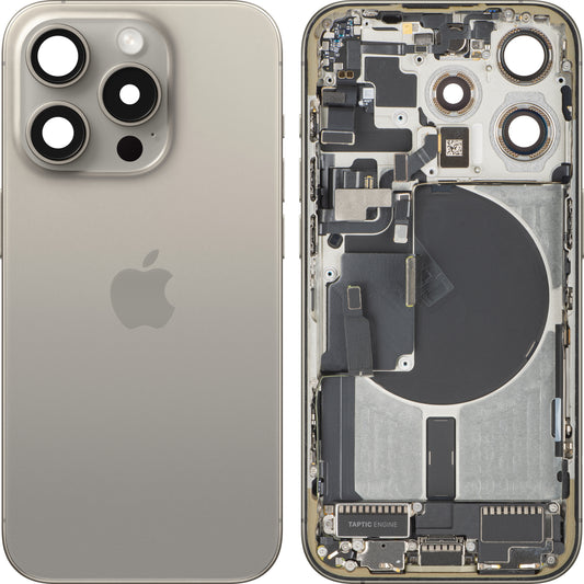 Batterilucka Apple iPhone 15 Pro, med mittram, US-version, beige (Natural Titanium), Swap
