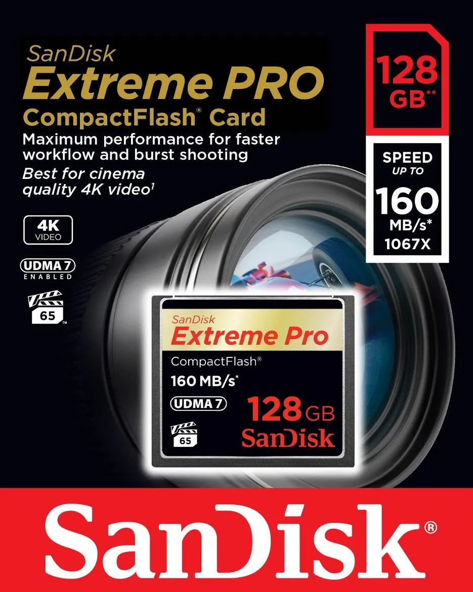 CompactFlash-minneskort SanDisk Extreme Pro, 128Gb, UDMA 7 SDCFXPS-128G-X46