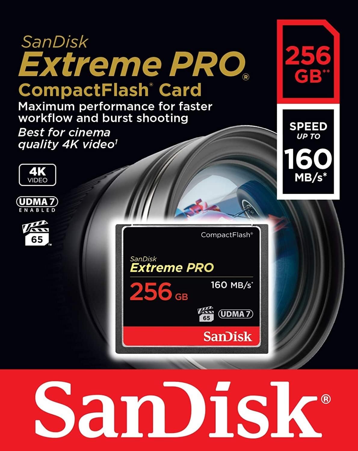 SanDisk Extreme Pro CompactFlash Memory Card, 256Gb, UDMA 7 SDCFXPS-256G-X46