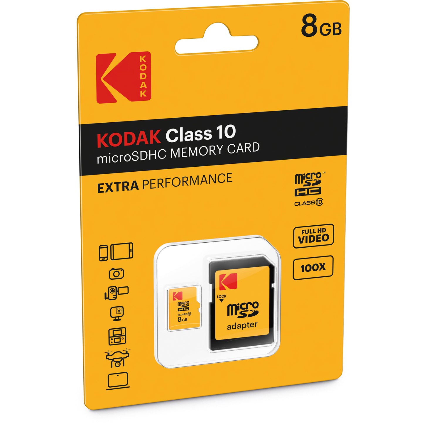 Kodak Extra Performance microSDHC-minneskort, 8GB, Klass 10, med adapter EKMSDM8GHC10CK
