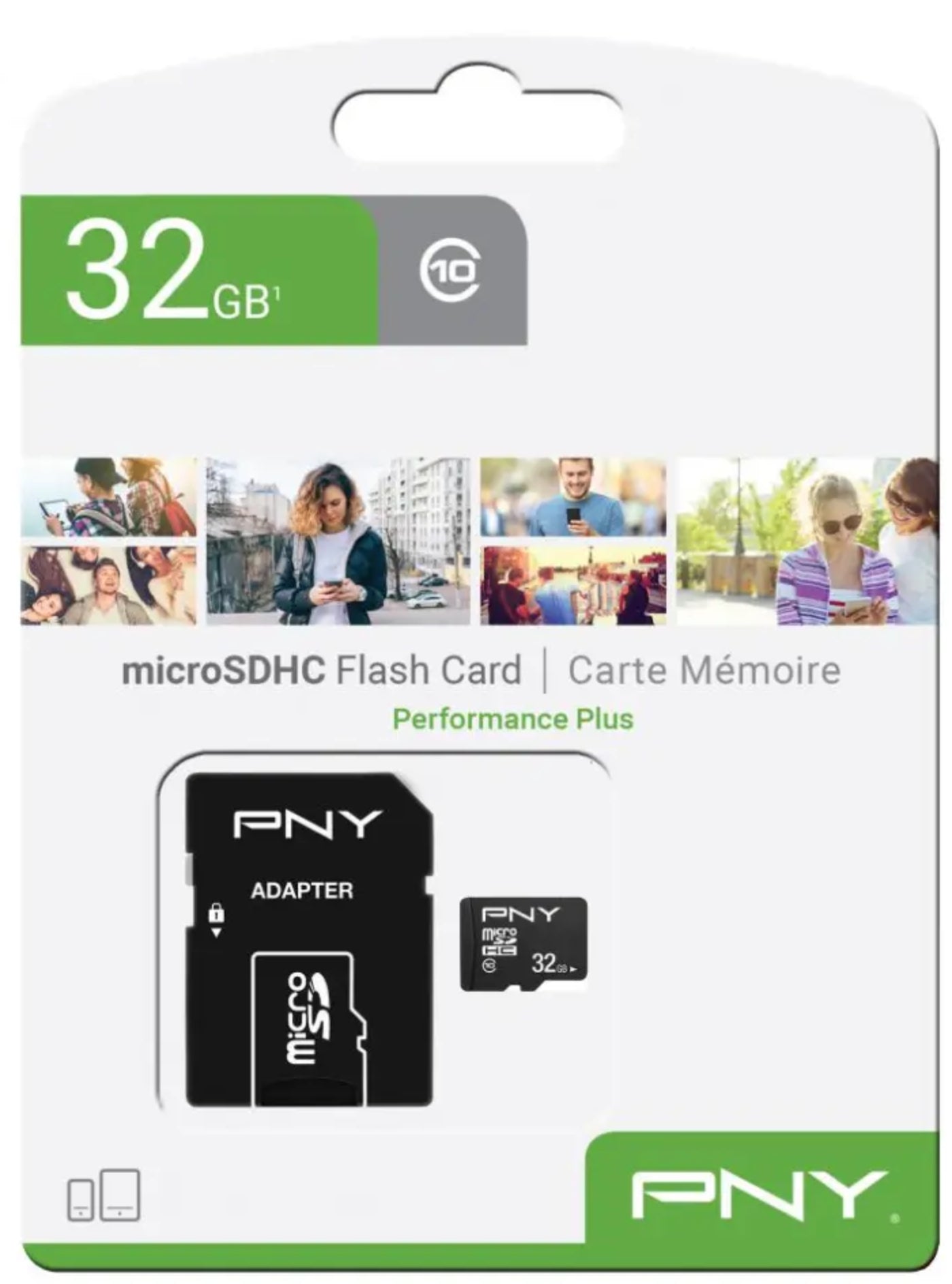 Minneskort microSDHC PNY Performance Plus, 32Gb, Med Adapter P-SDU32G10PPL-GE