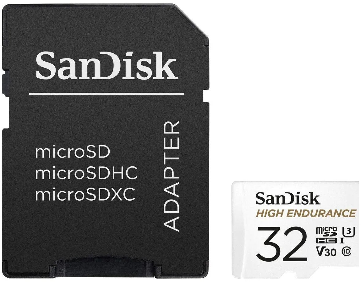 SanDisk High Endurance microSDHC-minneskort, 32GB, Klass 10 / UHS-1 U3, med adapter SDSQQNR-032G-GN6IA