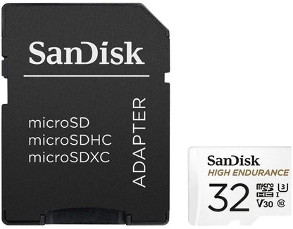 SanDisk High Endurance microSDHC-minneskort, 32GB, Klass 10 / UHS-1 U3, med adapter SDSQQNR-032G-GN6IA