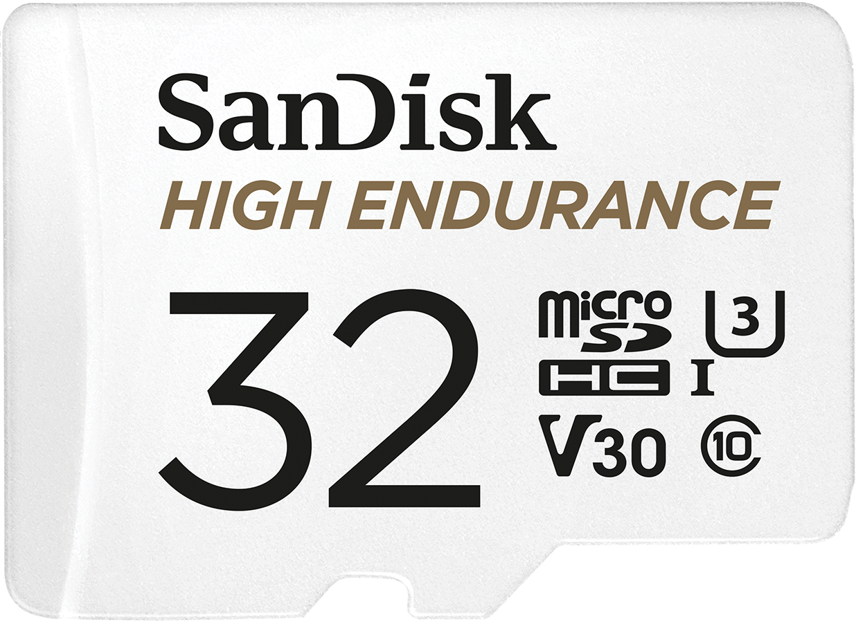 SanDisk High Endurance microSDHC-minneskort, 32GB, Klass 10 / UHS-1 U3, med adapter SDSQQNR-032G-GN6IA