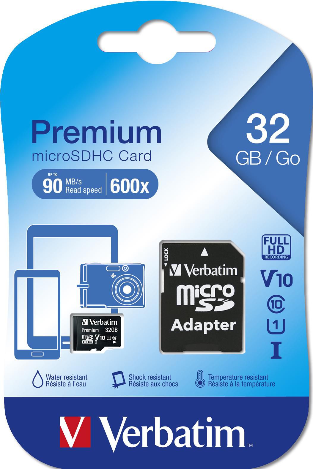 Verbatim microSDHC-minneskort, 32GB, Klass 10 / UHS-1 U1, Med adapter