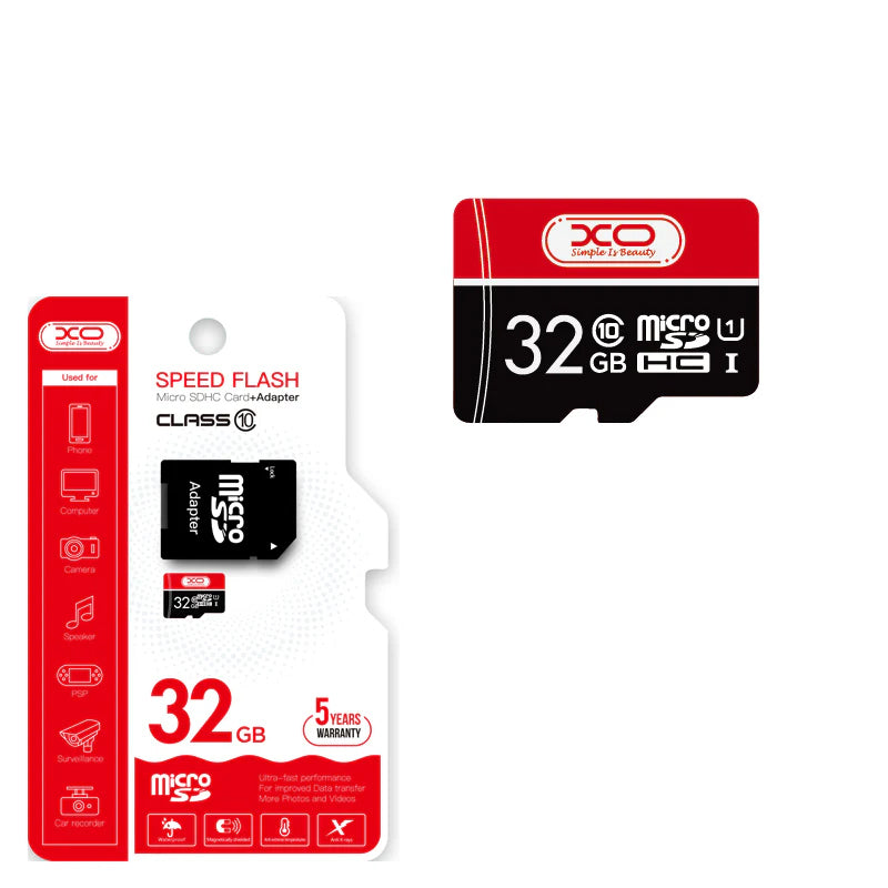 microSDHC-minneskort XO Design Speed Flash, 32GB, Klass 10 / UHS-1 U3, med adapter