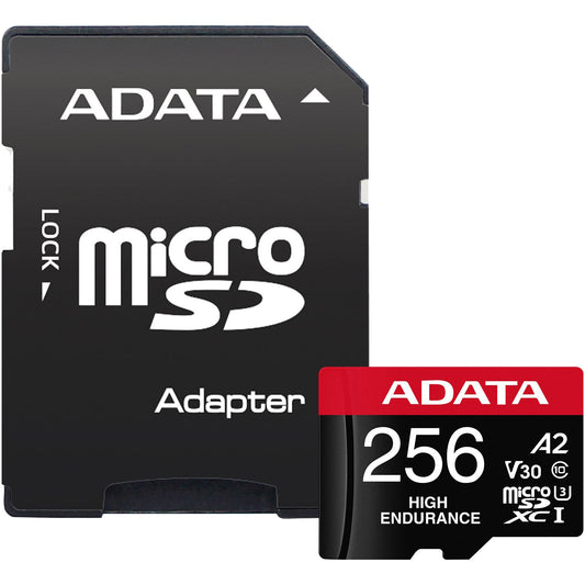 Minneskort microSDXC Adata High Endurance, 256Gb, Klass 10 / UHS-1 U3, Med Adapter AUSDX256GUI3V30SHA2-RA1