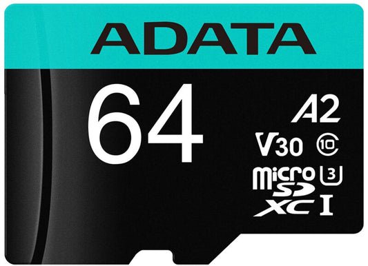 MicroSDXC-minneskort Adata Premier Pro, 64GB, Klass 10 / UHS-1 U3, Med Adapter AUSDX64GUI3V30SA2-RA1