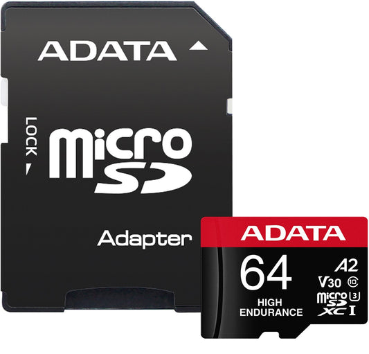 Minneskort microSDXC Adata High Endurance, 64Gb, Klass 10 / UHS-1 U3, Med Adapter AUSDX64GUI3V30SHA2-RA1