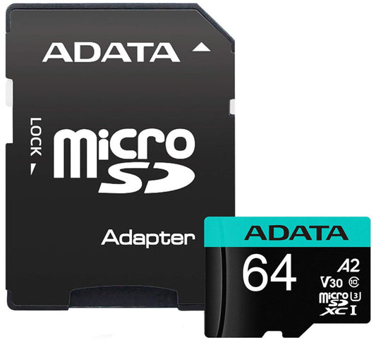 MicroSDXC-minneskort Adata Premier Pro, 64GB, Klass 10 / UHS-1 U3, Med Adapter AUSDX64GUI3V30SA2-RA1