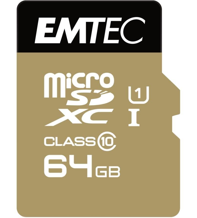 Minneskort microSDXC Emtec Gold+, 64Gb, Klass 10 / UHS-1 U1, Med Adapter ECMSDM64GXC10GP