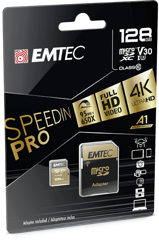 microSDXC-minneskort Emtec Speedin Pro Android A1, 128GB, Klass 10 / UHS-1 U3, med adapter ECMSDM128GXE