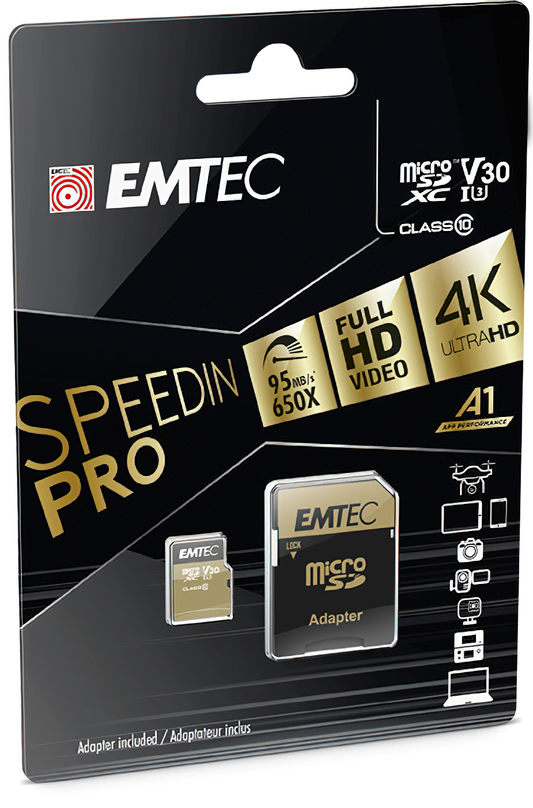 microSDXC-minneskort Emtec Speedin Pro Android A1, 64Gb, Klass 10 / UHS-1 U3, med adapter ECMSDM64GXC
