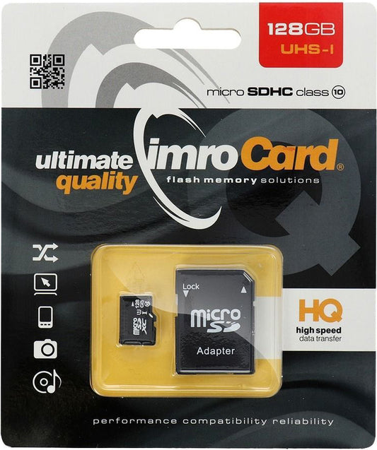 Minneskort microSDXC Imro, 128Gb, Klass 10 / UHS-1 U1, Med Adapter