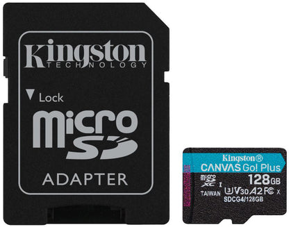 Minneskort microSDXC Kingston Canvas Go Plus Android A2, 128Gb, Klass 10 / UHS-1 U3, Med Adapter SDCG4/128GB