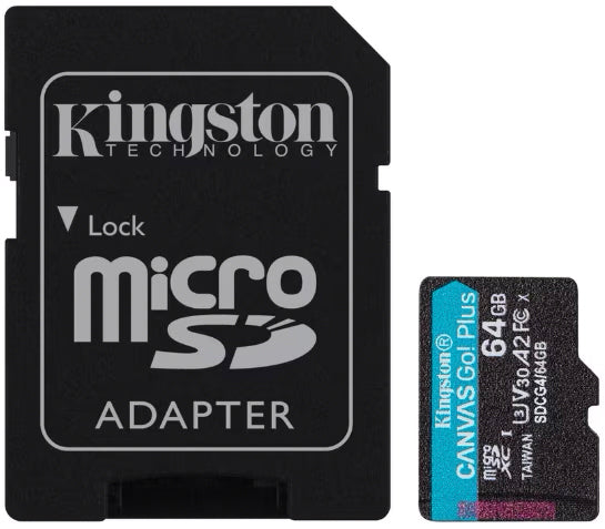 Kingston Canvas Go Plus Android A2 microSDXC-minneskort, 64Gb, Klass 10 / UHS-1 U3, Med Adapter SDCG4/64GB