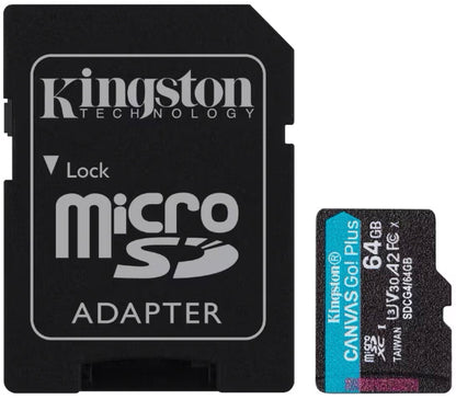 Kingston Canvas Go Plus Android A2 microSDXC-minneskort, 64Gb, Klass 10 / UHS-1 U3, Med Adapter SDCG4/64GB