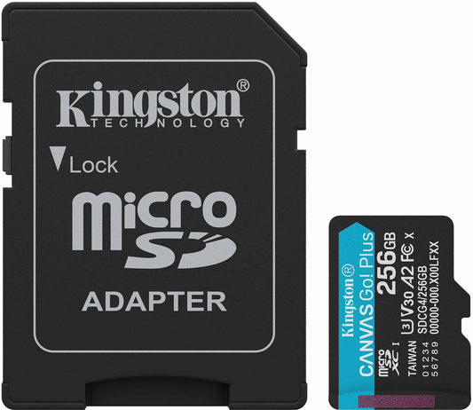 Minneskort microSDXC Kingston Canvas Go Plus Android A2, 256Gb, Klass 10 / UHS-1 U3, Med Adapter SDCG4/256GB