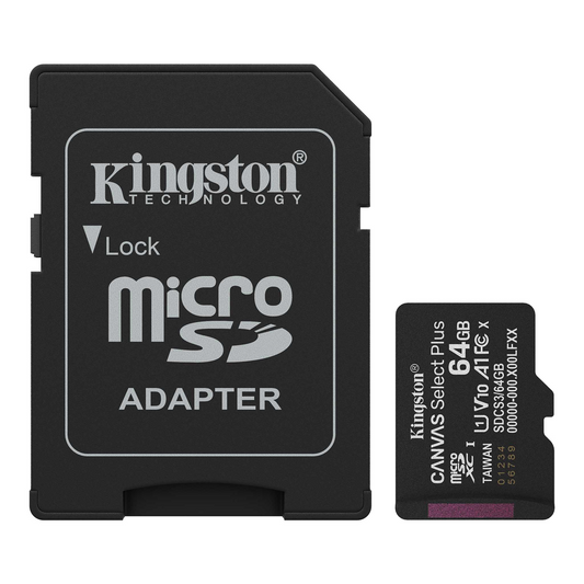 Minneskort microSDXC Kingston Canvas Select Plus Android A1, 64Gb, Klass 10 / UHS-1 U1, Med Adapter SDCS3/64GB