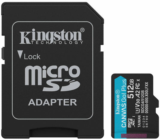 Kingston Canvas Go Plus microSDXC-minneskort för Android A2, 512Gb, Klass 10 / UHS-1 U3, Med Adapter SDCG4/512GB