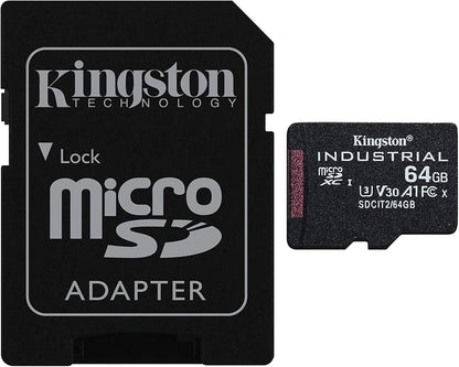 Minneskort microSDXC Kingston Industrial, 64Gb, Klass 10 / UHS-1 U3, Med Adapter SDCIT2/64GB