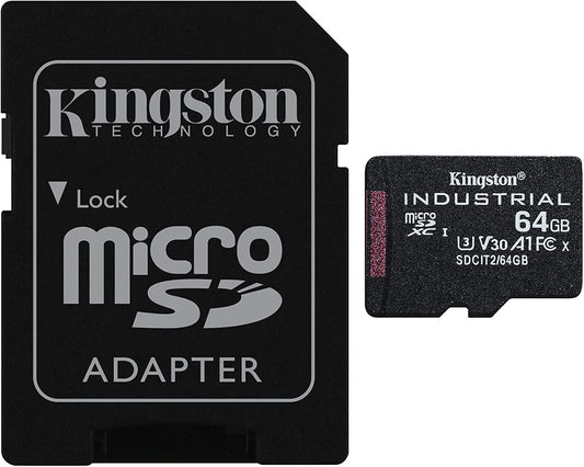 Minneskort microSDXC Kingston Industrial, 64Gb, Klass 10 / UHS-1 U3, Med Adapter SDCIT2/64GB