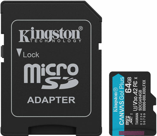 Kingston Canvas Go Plus Android A2 microSDXC-minneskort, 64Gb, Klass 10 / UHS-1 U3, Med Adapter SDCG4/64GB
