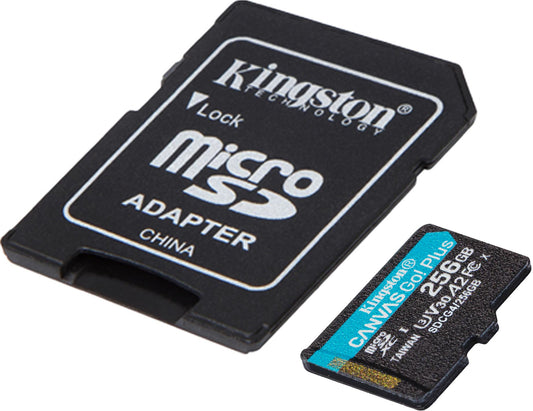 Minneskort microSDXC Kingston Canvas Go Plus Android A2, 256Gb, Klass 10 / UHS-1 U3, Med Adapter SDCG4/256GB