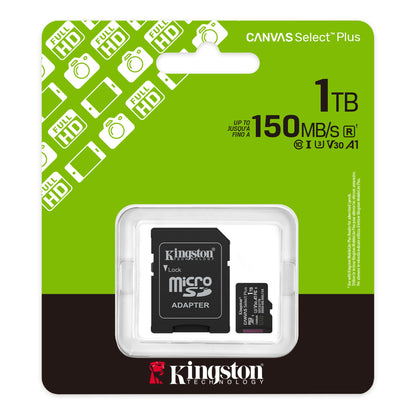 Kingston Canvas Select Plus Android A1 microSDXC Memory Card, 1TB, Class 10 / UHS-1 U3, With Adapter SDCS3/1TB