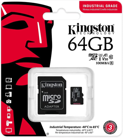 Minneskort microSDXC Kingston Industrial, 64Gb, Klass 10 / UHS-1 U3, Med Adapter SDCIT2/64GB