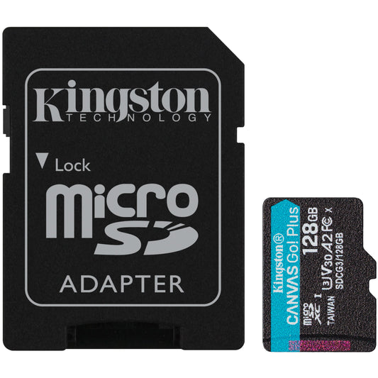 Minneskort microSDXC Kingston Canvas Go Plus, 128Gb, Klass 10 / UHS-1 U3, Med Adapter SDCG3/128GB