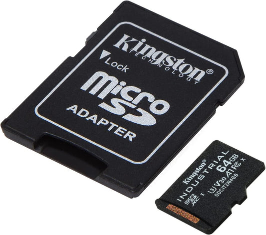 Minneskort microSDXC Kingston Industrial, 64Gb, Klass 10 / UHS-1 U3, Med Adapter SDCIT2/64GB