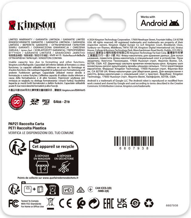 Minneskort microSDXC Kingston Canvas Go Plus Android A2, 128Gb, Klass 10 / UHS-1 U3, Med Adapter SDCG4/128GB
