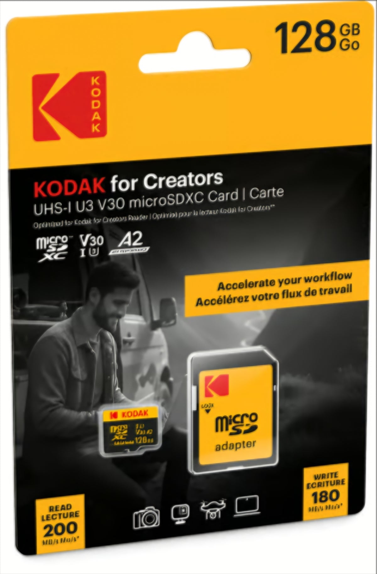 microSDXC-minneskort Kodak for Creators, 128GB, Klass 10 / UHS-1 U3, med adapter EKMSDM128GXCU3CR
