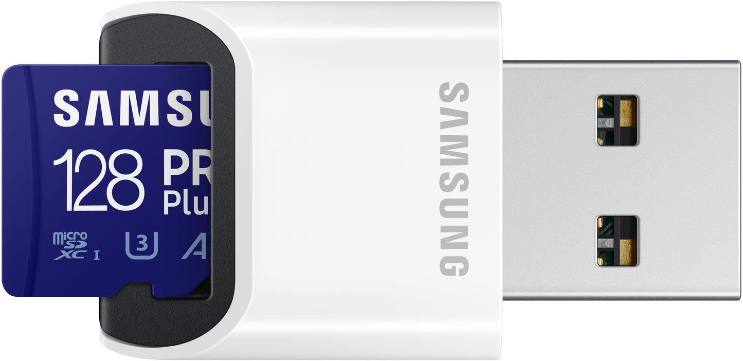 Minneskort microSDXC Samsung PRO Plus, 128Gb, Klass 10 / UHS-1 U3, Med Kortläsare och Adapter MB-MD128KB/WW