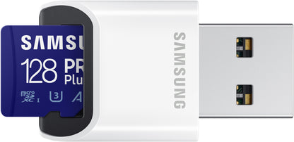 Minneskort microSDXC Samsung PRO Plus, 128Gb, Klass 10 / UHS-1 U3, Med Kortläsare och Adapter MB-MD128KB/WW