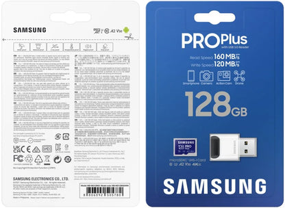 Minneskort microSDXC Samsung PRO Plus, 128Gb, Klass 10 / UHS-1 U3, Med Kortläsare och Adapter MB-MD128KB/WW