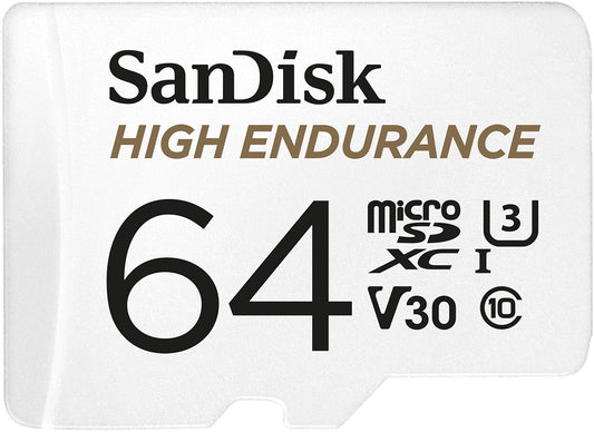 SanDisk High Endurance microSDXC Memory Card, 64Gb, Class 10 / UHS-1 U3, With Adapter SDSQQNR-064G-GN6IA