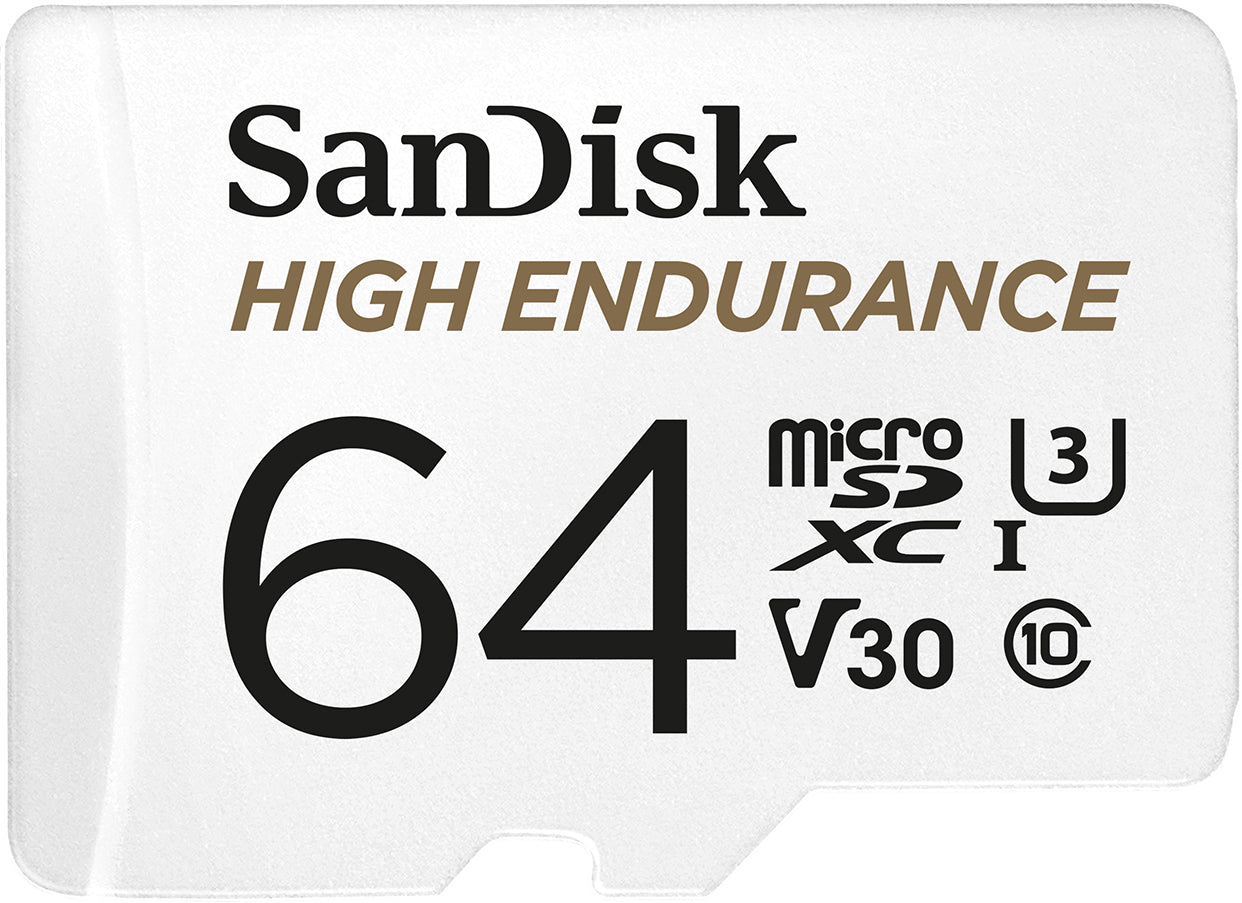 SanDisk High Endurance microSDXC-minneskort, 64Gb, Klass 10 / UHS-1 U3, Med Adapter SDSQQNR-064G-GN6IA