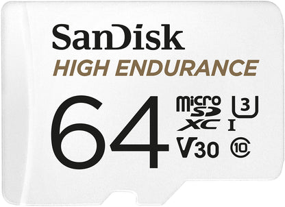 SanDisk High Endurance microSDXC-minneskort, 64Gb, Klass 10 / UHS-1 U3, Med Adapter SDSQQNR-064G-GN6IA