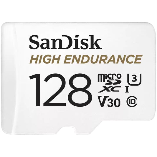 SanDisk High Endurance microSDXC-minneskort, 128Gb, Klass 10 / UHS-1 U3, Med Adapter SDSQQNR-128G-GN6IA