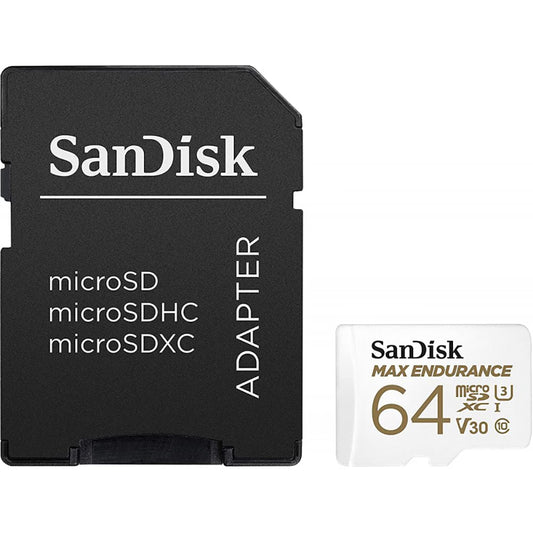 Minneskort microSDXC SanDisk MAX Endurance, 64Gb, Klass 10 / UHS-1 U3, Med Adapter SDSQQVR-064G-GN6IA