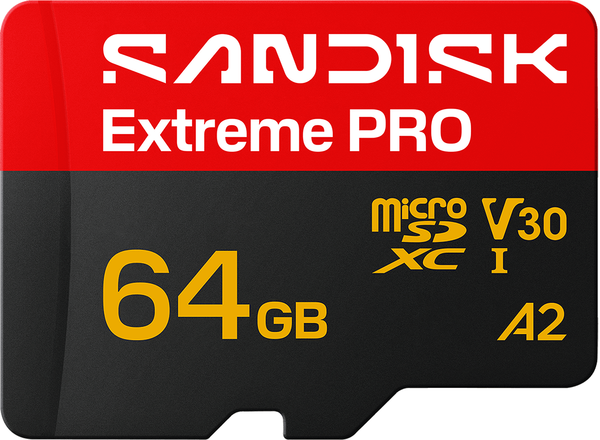 microSDXC-minneskort SanDisk Extreme Pro A2, 64GB, Klass 10 / UHS-1 U3, med adapter SDSQXCU-064G-GS6MA