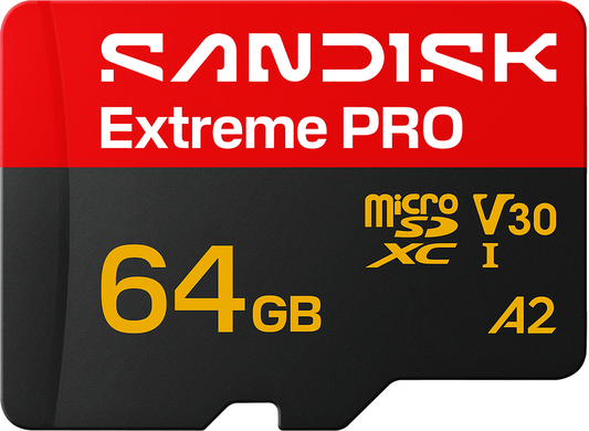 microSDXC-minneskort SanDisk Extreme Pro A2, 64GB, Klass 10 / UHS-1 U3, med adapter SDSQXCU-064G-GS6MA
