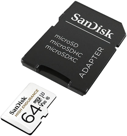 SanDisk High Endurance microSDXC-minneskort, 64Gb, Klass 10 / UHS-1 U3, Med Adapter SDSQQNR-064G-GN6IA